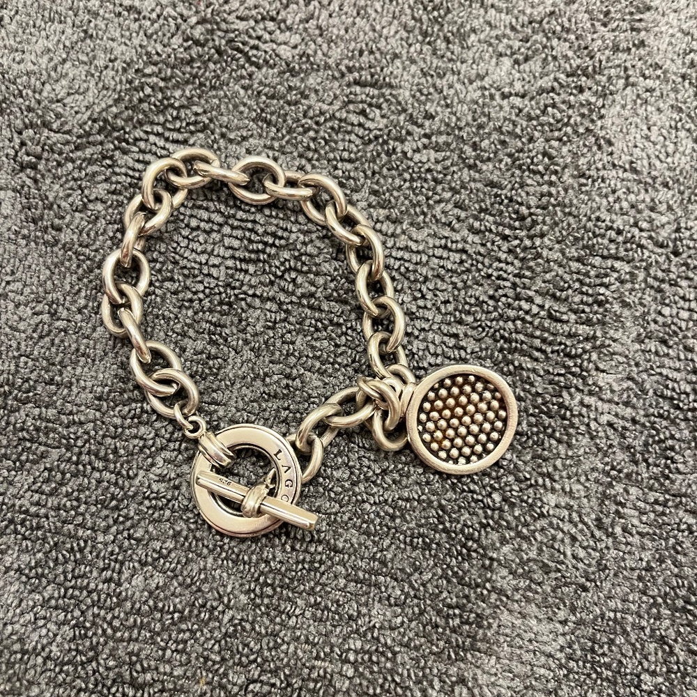 Lagos Sterling Silver Caviar Disc Charm Toggle Bracelet